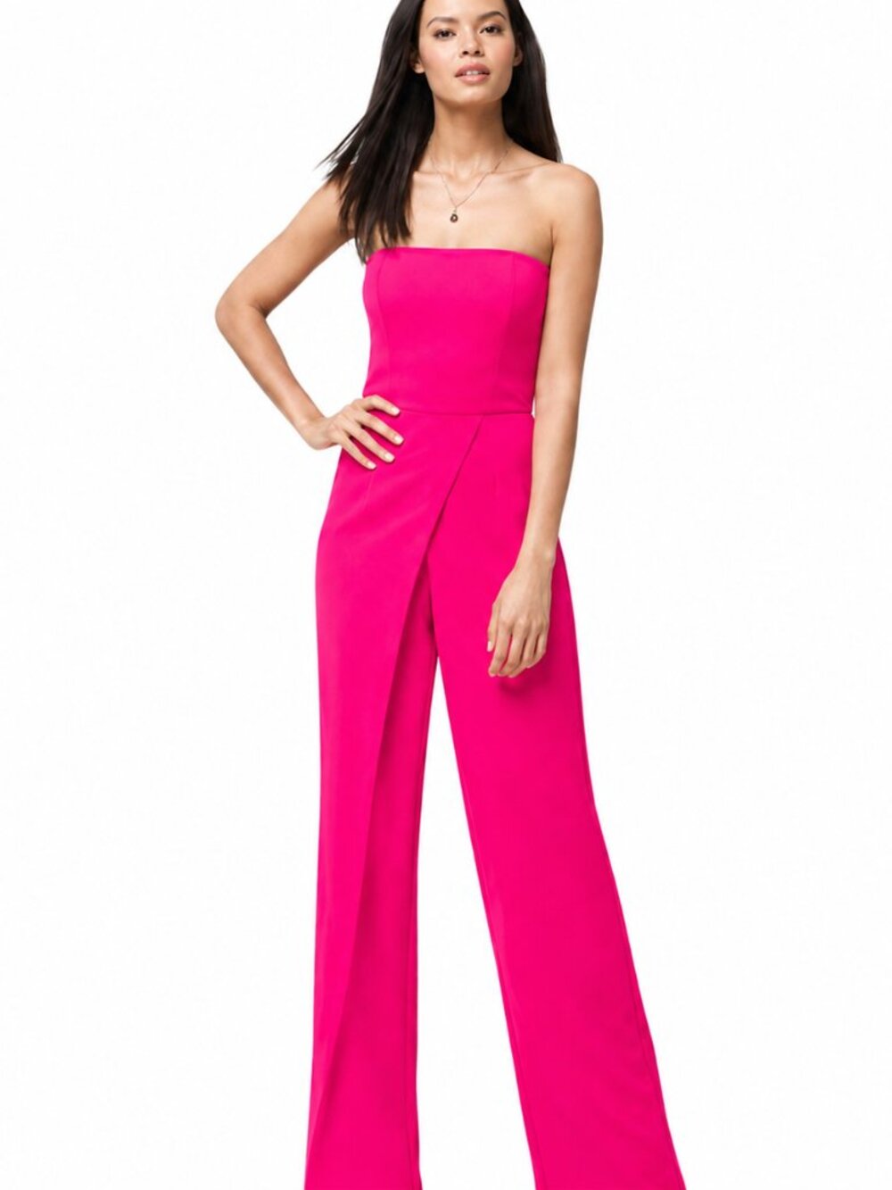 White House Black Market Strapless Split Wide Straight Leg Pink Jumpsuit Sz 00